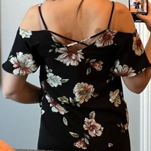 Black floral off the sholuder shirt